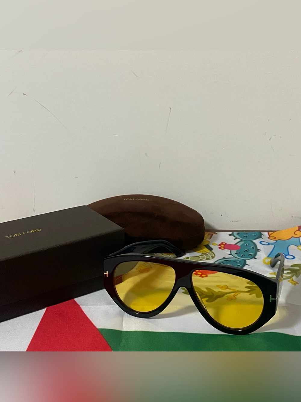 Tom Ford Black Frame Sunglasses with Yellow Lenses